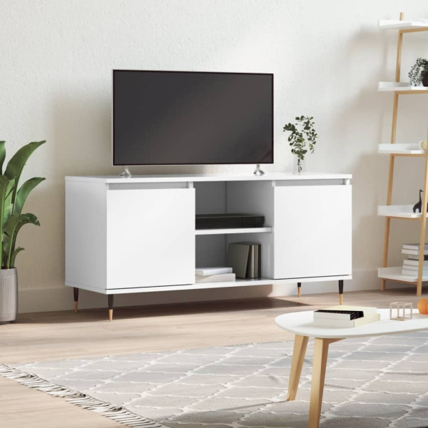 Mobiliário de TV madeira de engenharia branco brilho 104x35x50 cm D