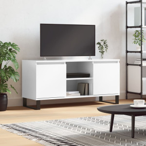 Mueble de TV madera de ingeniería blanco brillo 104x35x50 cm D