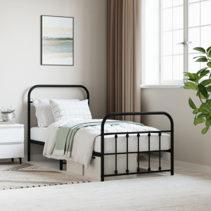 Estructura de cama con cabecero y estribo metal negro 90x190 cm D