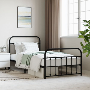 Estructura de cama con cabecero y estribo metal negro 107x203cm D