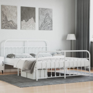 Estructura cama metal con cabecero y estribo blanco 180x200 cm D