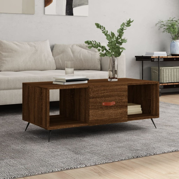 Mesa de centro madera contrachapada roble marrón 102x50x40 cm D