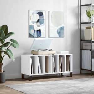 Mueble discos madera contrachapada blanco brillo 100x38x48 cm D