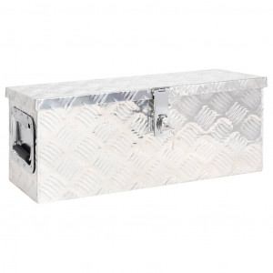 Caja de almacenaje de aluminio plateado 60x23.5x23 cm D