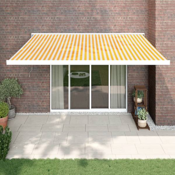 Toldo retrátil de alumínio e tecido amarelo e branco 4x3 m D