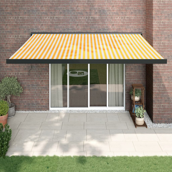 Toldo retráctil aluminio y tela amarillo y blanco 4.5x3 m D