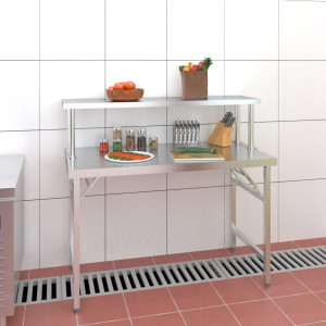 Mesa de cozinha com estante de aço inoxidável 120x60x115cm D
