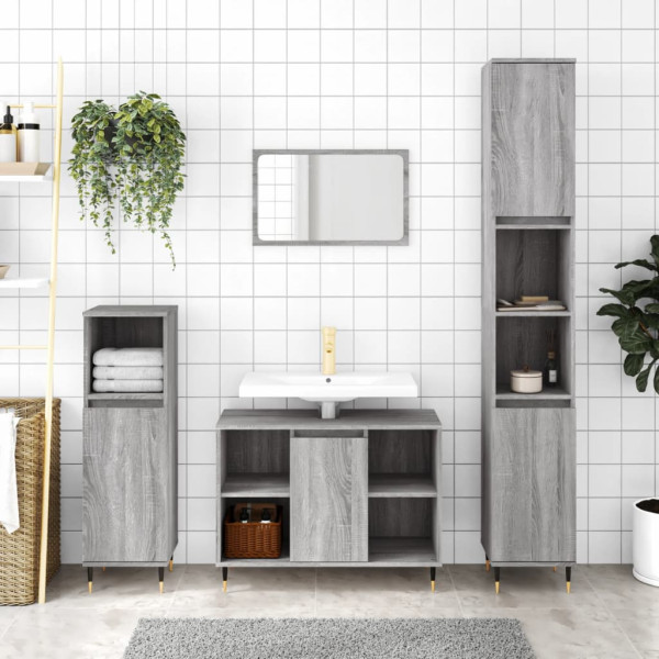 Armário de banheiro de madeira projetada cinza Sonoma 80x33x60 cm D