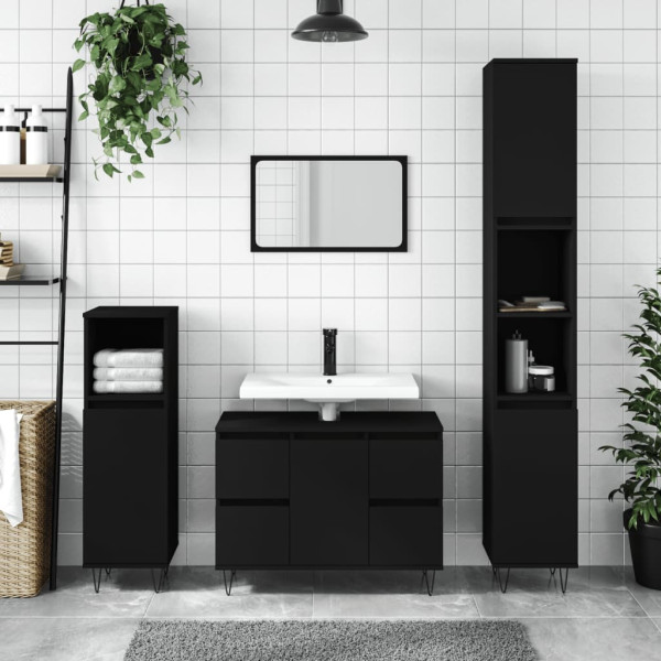 Armário de banheiro de madeira preta 80x33x60 cm D