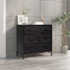 Cómoda de madera maciza de pino negro 75x35x70 cm D