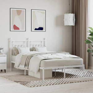 Estructura de cama de metal con cabecero blanca 135x190 cm D
