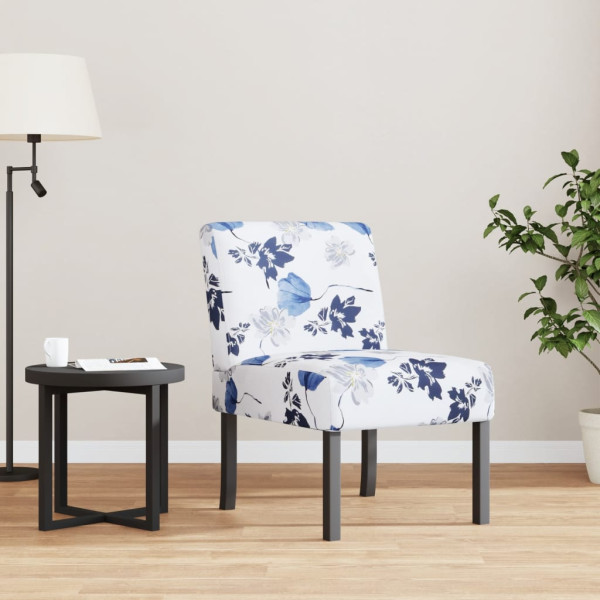 Silla tapizada de tela con estampado de flores azul D