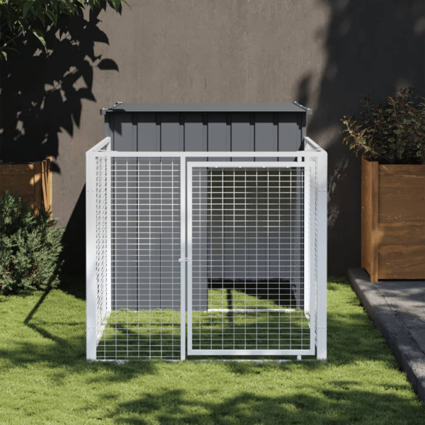 Caseta perros con corral acero galvanizado gris 110x201x110 cm D