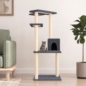 Rascador para gatos con postes de sisal gris oscuro 123 cm D