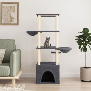 Rascador para gatos con postes de sisal gris oscuro 147 cm D