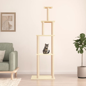 Raspador para gatos com postes de sisal creme 183 cm D