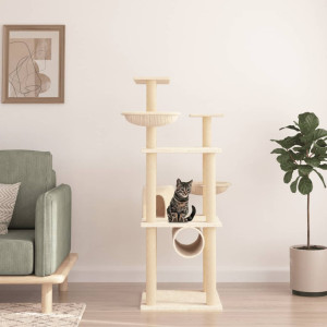 Poste para arranhar gatos com postes de sisal creme 141 cm D