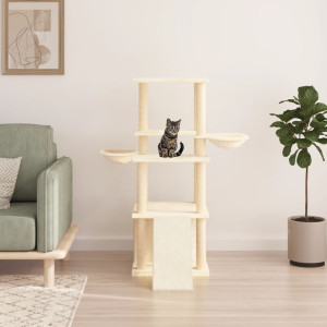 Rascador para gatos con postes de sisal color crema 133 cm D
