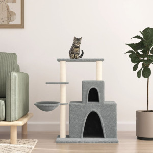 Rascador para gatos con postes de sisal gris claro 83 cm D