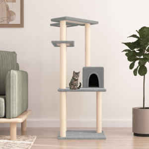 Rascador para gatos con postes de sisal gris claro 123 cm D