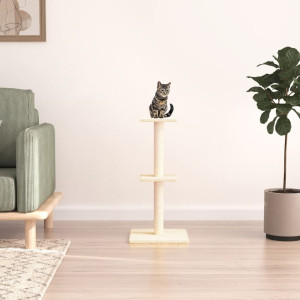 Rascador para gatos con postes de sisal color crema 73 cm D