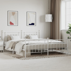 Estructura cama metal con cabecero y pie cama blanco 193x203 cm D