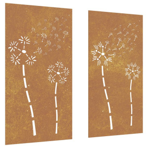 Adorno pared jardín 2 uds acero corten diseño flores 105x55 cm H