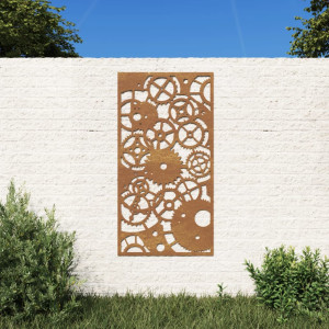 Adorno de pared de jardín acero corten rueda dentada 105x55 cm D