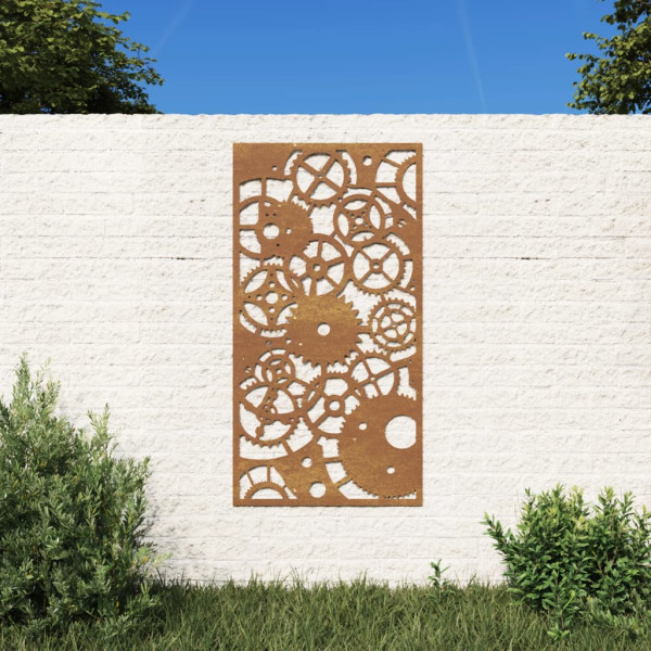 Ornamento de parede de jardim roda dentada em aço corten 105x55 cm D