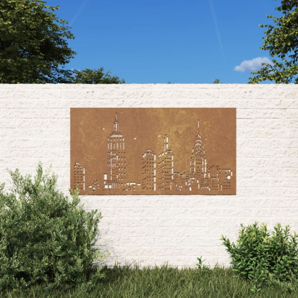 Ornamentação de parede de jardim de aço corte design skyline 105x55 cm D