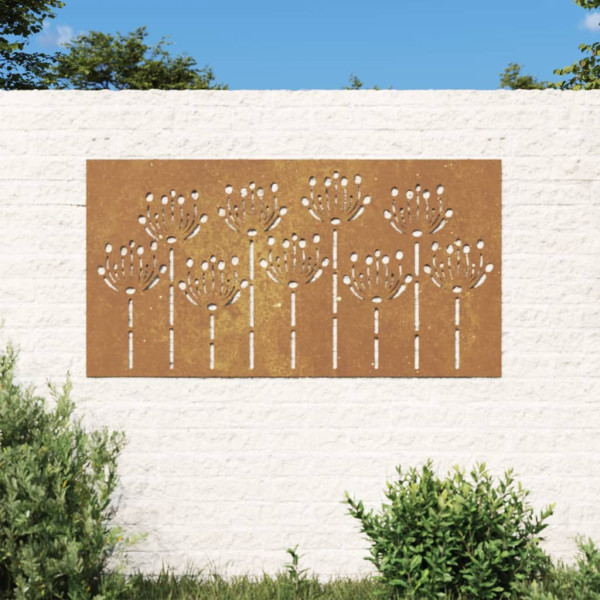 Ornamento de parede de jardim em aço corten com desenho de flor 105x55 cm D