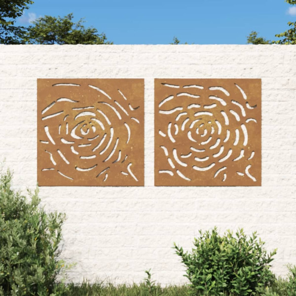 Enfeite de parede de jardim 2 peças aço corten rosa design 55x55 cm D