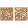 Decorações p/ muro jardim 2 pcs 55x55cm aço corten design rosas 4