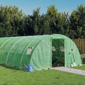 Invernadero con estructura de acero verde 56 m² 14x4x2 m D