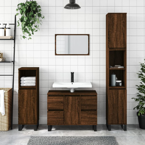 Armario de baño madera contrachapada marrón roble 30x30x100 cm D