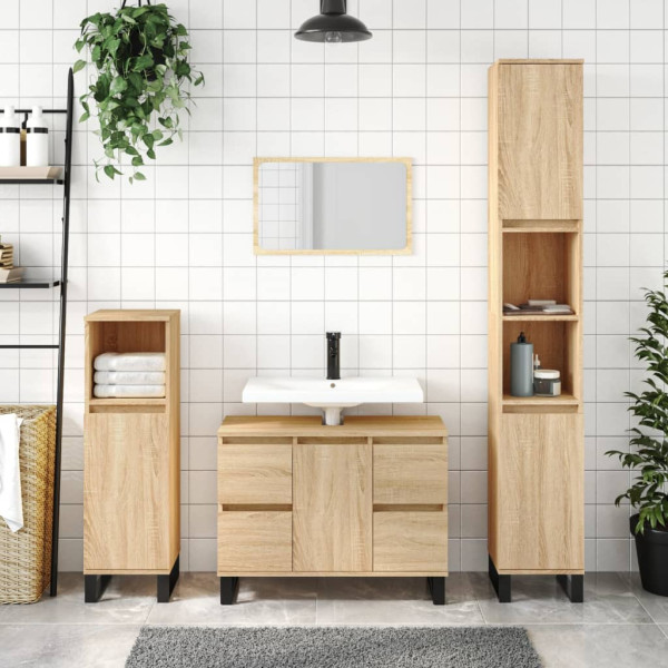Mobiliário de banheiro madeira de carvalho Sonoma 80x33x60 cm D