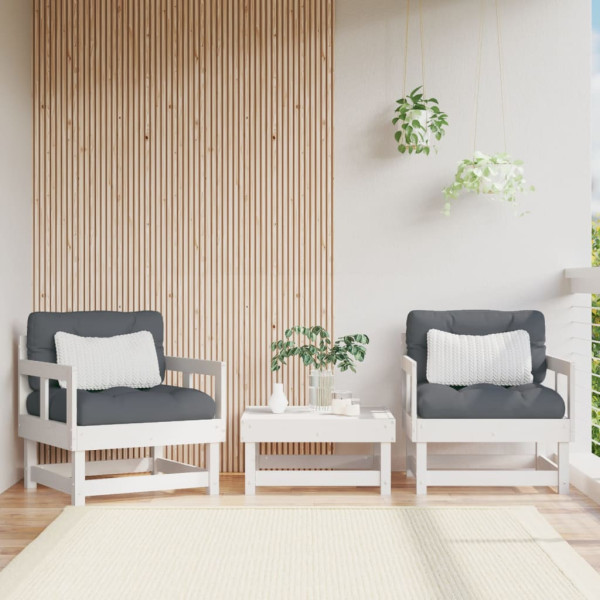 Sillones de jardín con cojines 2 uds madera maciza pino blanco D