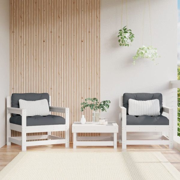 Sillones de jardín con cojines 2 uds madera maciza pino blanco D