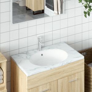 Lavabo de baño ovalado cerámica blanco 43x35x19 cm D