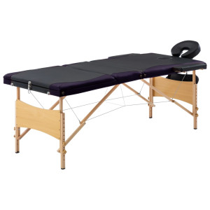 Mesa de massagem dobrável 3 zonas madeira preta e roxa D
