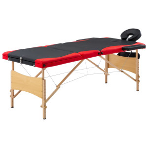 Mesa de massagem dobrável 3 zonas madeira preta e vermelha D