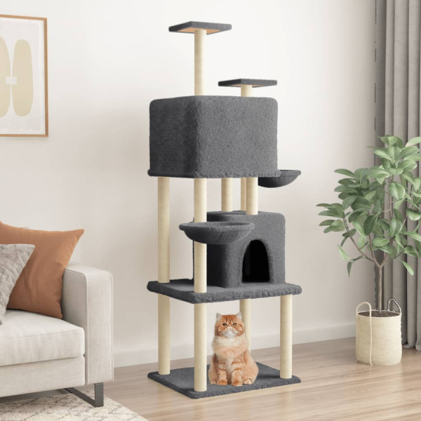Raspador para gatos com postes de sisal cinza escuro 180 cm D