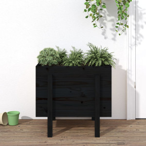 Jardinera de madera maciza de pino negro 62x50x57 cm D