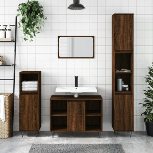 Armario de baño madera contrachapada marrón roble 30x30x100 cm D