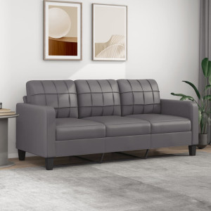 Sofá de 3 plazas de cuero sintético gris 180 cm D