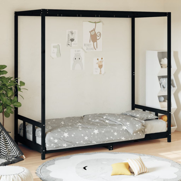 Estrutura da cama para crianças madeira de pinho preto 90x190 cm D