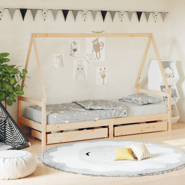 Estructura de cama para niños con cajones madera pino 80x200 cm D