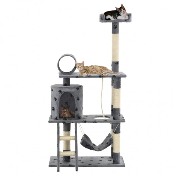 Rascador para gatos con poste de sisal 140 cm huellas gris D