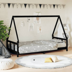 Estructura de cama para niños madera de pino negro 90x190 cm D