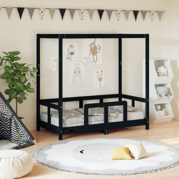 Estructura de cama para niños madera de pino negro 70x140 cm D